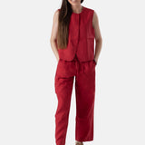 Yerse - 44850-79 – Pantalones color fresa 100% lino con forro de algodón y cintura elástica ajustable - Mujer