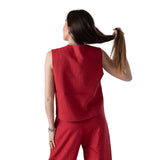 Yerse - 44851-79 – Chaleco rojo fresa 100% lino con forro de algodón y escote redondo - Mujer
