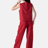 Yerse - 44851-79 – Chaleco rojo fresa 100% lino con forro de algodón y escote redondo - Mujer