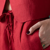 Yerse - 44851-79 – Chaleco rojo fresa 100% lino con forro de algodón y escote redondo - Mujer