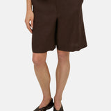 Yerse – 44852-13 – Bermudas marrones con bolsillos 100% lino - Mujer