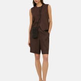 Yerse – 44852-13 – Bermudas marrones con bolsillos 100% lino - Mujer