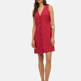 Yerse – 44853-79 – Vestido corto sin mangas 100% lino rojo frambuesa - Mujer
