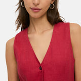 Yerse – 44853-79 – Vestido corto sin mangas 100% lino rojo frambuesa - Mujer