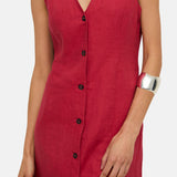 Yerse – 44853-79 – Vestido corto sin mangas 100% lino rojo frambuesa - Mujer