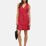 Yerse – 44853-79 – Vestido corto sin mangas 100% lino rojo frambuesa - Mujer