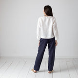 Yerse – 44854-1 – Camisa blanca de manga larga 100% cáñamo - Mujer