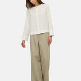 Yerse – 44854-1 – Camisa blanca de manga larga 100% cáñamo - Mujer