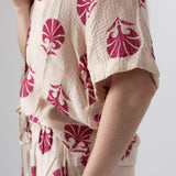 Yerse – 44870-179 – Camisa estampada de manga corta de tejido con efecto arrugado - Mujer