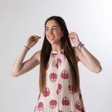 Yerse - 44871-179 – Vestido largo crudo estampado de efecto arrugado con cuello halter - Mujer