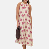 Yerse - 44871-179 – Vestido largo crudo estampado de efecto arrugado con cuello halter - Mujer