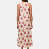 Yerse - 44871-179 – Vestido largo crudo estampado de efecto arrugado con cuello halter - Mujer