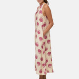 Yerse - 44871-179 – Vestido largo crudo estampado de efecto arrugado con cuello halter - Mujer
