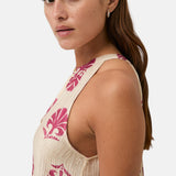 Yerse - 44871-179 – Vestido largo crudo estampado de efecto arrugado con cuello halter - Mujer