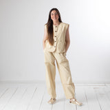 Yerse - 44874-3 – Pantalones beige con cintura elástica 100% algodón - Mujer