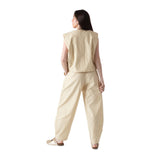 Yerse - 44874-3 – Pantalones beige con cintura elástica 100% algodón - Mujer