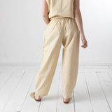 Yerse - 44874-3 – Pantalones beige con cintura elástica 100% algodón - Mujer