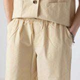 Yerse - 44874-3 – Pantalones beige con cintura elástica 100% algodón - Mujer