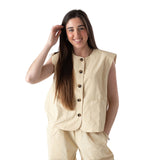 Yerse - 44876-3 – Chaleco beige de popelín 100% algodón con forro - Mujer