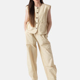 Yerse - 44876-3 – Chaleco beige de popelín 100% algodón con forro - Mujer