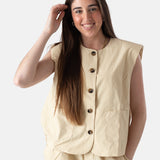 Yerse - 44876-3 – Chaleco beige de popelín 100% algodón con forro - Mujer