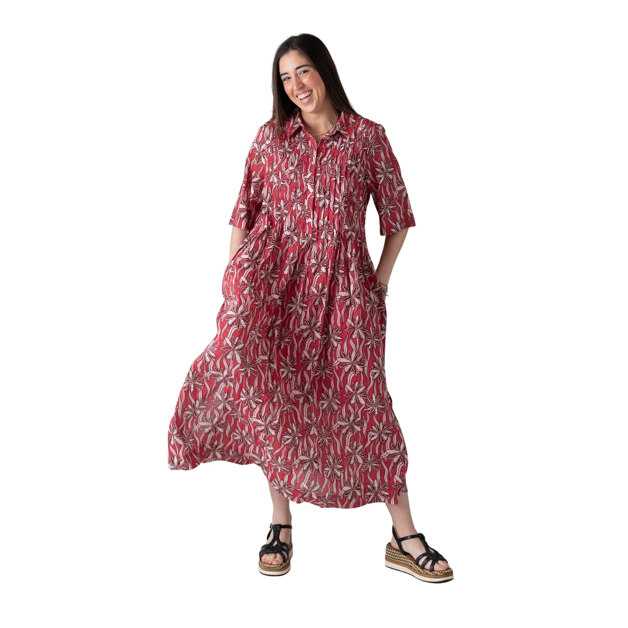 Vestido burdeos de algodón Yerse para mujer | Konestilochic