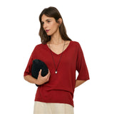 Yerse – 44943-37 – Clutch de crochet con detalles en piel y forro de algodón