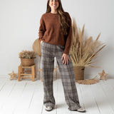 Yerse - 45422-403 - Pantalones anchos de tiro medio con estampado de cuadros - Mujer