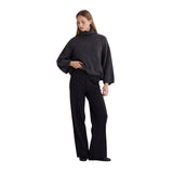 Yerse - 45422-436 - Pantalones anchos de tiro medio con estampado de cuadros gris oscuro - Mujer