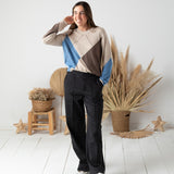 Yerse - 45422-436 - Pantalones anchos de tiro medio con estampado de cuadros gris oscuro - Mujer
