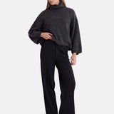 Yerse - 45422-436 - Pantalones anchos de tiro medio con estampado de cuadros gris oscuro - Mujer