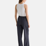 Yerse - 45445-56 - Pantalones anchos azul índigo de punto con efecto vaquero con bolsillos frontales - Mujer