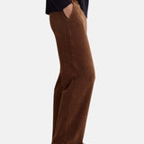 Yerse - 45455-9 - Pantalones anchos camel de punto de pana y tiro alto con bolsillos - Mujer