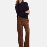 Yerse - 45455-9 - Pantalones anchos camel de punto de pana y tiro alto con bolsillos - Mujer
