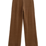 Yerse - 45455-9 - Pantalones anchos camel de punto de pana y tiro alto con bolsillos - Mujer