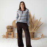 Yerse - 45512-252 - Jersey de lana y cashmere con cuello polo y estampado de rayas anchas - Mujer