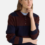 Yerse - 45512-255 - Jersey de lana y cashmere con cuello polo y estampado de rayas anchas - Mujer