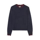 Yerse - 45513-255 - Jersey azul de lana y cashmere de cuello redondo con detalles en contraste - Mujer