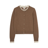Yerse - 45514-209 - Cárdigan marrón de lana y cashmere con detalles en contraste - Mujer