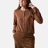 Yerse - 45514-209 - Cárdigan marrón de lana y cashmere con detalles en contraste - Mujer
