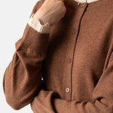Yerse - 45514-209 - Cárdigan marrón de lana y cashmere con detalles en contraste - Mujer