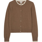 Yerse - 45514-209 - Cárdigan marrón de lana y cashmere con detalles en contraste - Mujer
