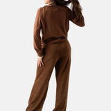 Yerse - 45514-209 - Cárdigan marrón de lana y cashmere con detalles en contraste - Mujer