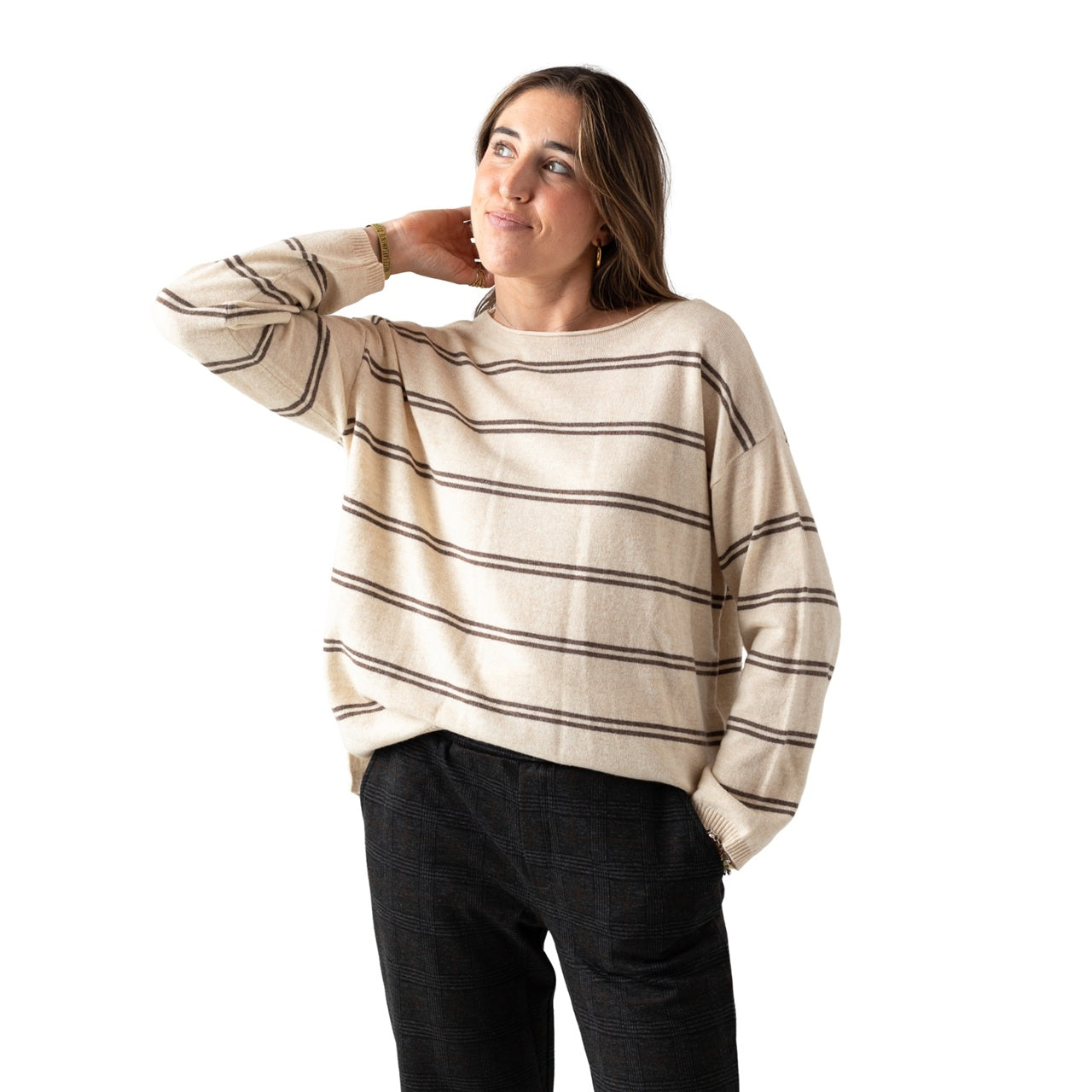 Jersey de punto fino de lana y cashmere a rayas Yerse | Konestilochic