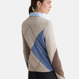Yerse - 45530-302 - Jersey crudo de lana y cashmere con estampado de rombos y escote de pico - Mujer