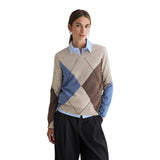 Yerse - 45530-302 - Jersey crudo de lana y cashmere con estampado de rombos y escote de pico - Mujer