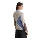 Yerse - 45530-302 - Jersey crudo de lana y cashmere con estampado de rombos y escote de pico - Mujer