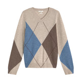 Yerse - 45530-302 - Jersey crudo de lana y cashmere con estampado de rombos y escote de pico - Mujer