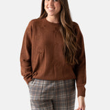 Yerse - 45531-16 - Jersey marrón de lana con flores bordadas al tono - Mujer
