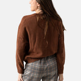 Yerse - 45531-16 - Jersey marrón de lana con flores bordadas al tono - Mujer